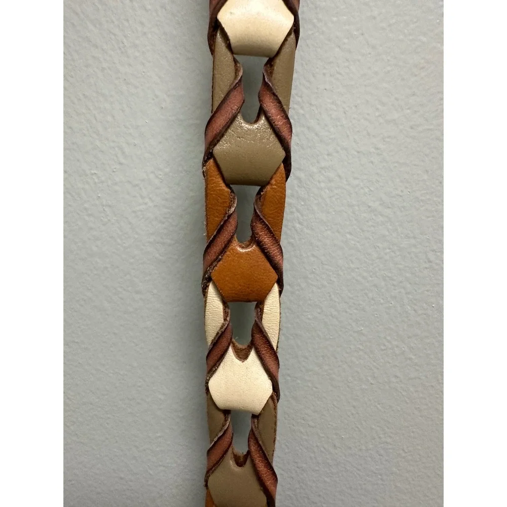 Fossil Womens Braided Leather Belt Multi-Tone Brown Tan Cream Size M BT3943702